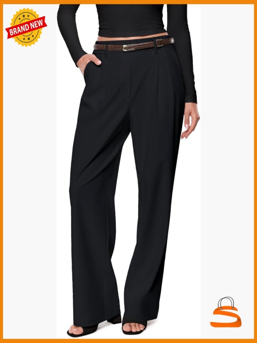 High Waisted Wide Leg Dress Pants with Pockets Stretchy Pull On Trousers Slacks